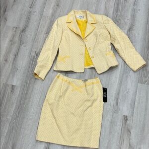 Le Suit Light Yellow Blazer and Skirt Set